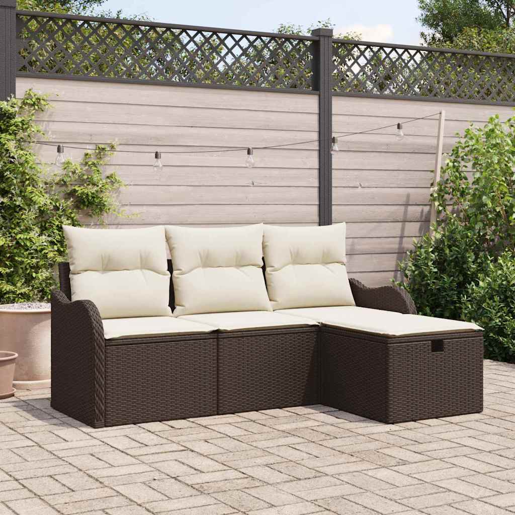 Garten-Sofa-Set mit Kissen mit Speicher 4 pcs Braun Poly Rattan